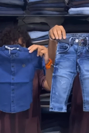 Navy Blue Shirt & Light Wash Denim Jeans Kids’ Outfit Set