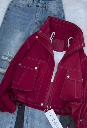 Women’s Red Utility Crop Jacket