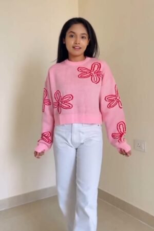 Pink Floral Sweater Outfit