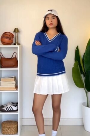 Blue V-Neck Varsity Sweater