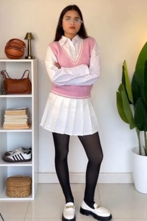 Pink V-Neck Knit Sweater Vest