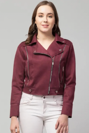 Stylish Burgundy Moto Jacket Look