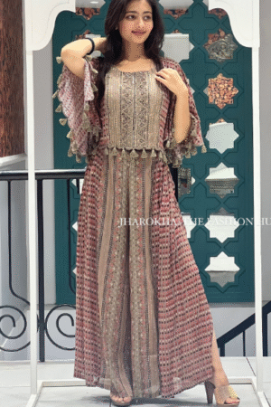 Bohemian Printed Anarkali Dress with Bell Sleeves