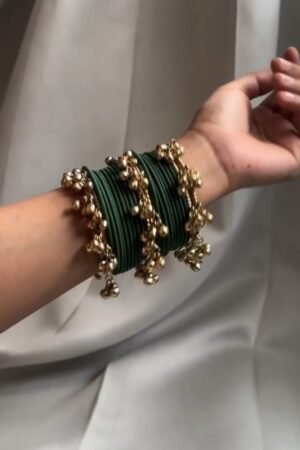 Traditional Green Bangles Set with Gold Charm Accents
