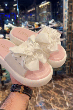 Women’s White Bow Platform Slides