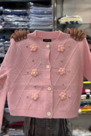 Winter Woolen Sweater with 3D Flowers & Pearls