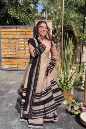 Elegant Beige & Black Anarkali Suit Set for Women