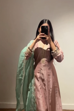 Elegant Pastel Pink & Mint Green Embroidered Anarkali Suit Set