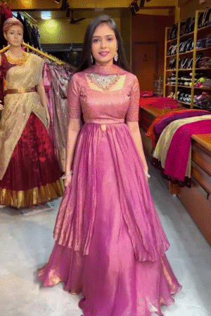 Dusty Rose Pink Anarkali Gown with Dupatta