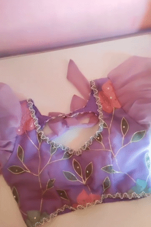 Designer Organza Floral Embroidered Blouse with Ruffled Sleeves