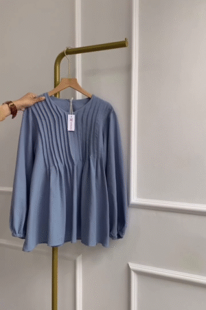 Elegant Blue Pleated Front Top for Women