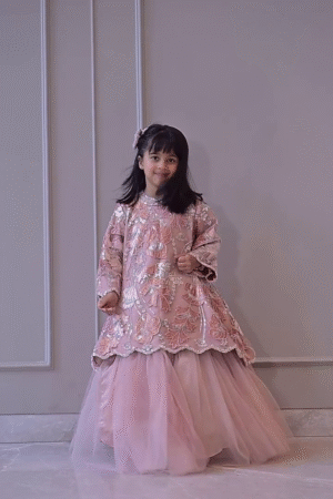 Girls Blush Pink Embroidered Party Dress with Tulle Skirt