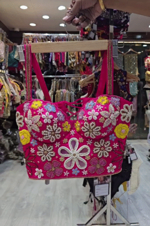 Hot Pink Floral Embroidered Bustier Crop Top