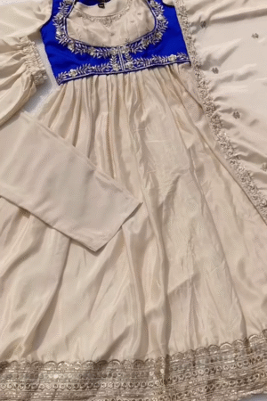 Royal Blue & Ivory Embroidered Anarkali Suit Set with Dupatta