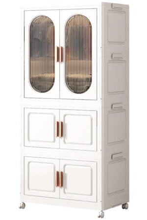 Multi-Layer Plastic Wardrobe Storage Cabinet – Portable Modular Clothes Organizer with Doors