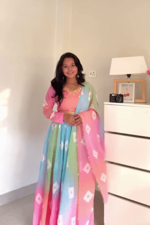 Pastel Multicolor Anarkali Suit with Dupatta – Elegant Festive Ethnic Look