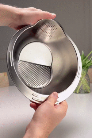3-in-1 Stainless Steel Grater Bowl with Built-In Strainer & Drain Section