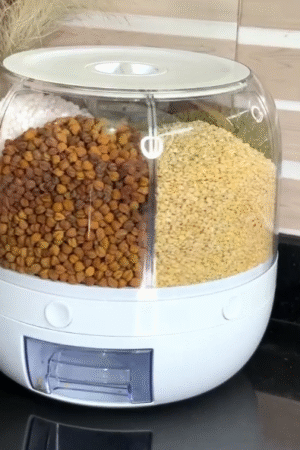 Rotating Grain Storage Dispenser | Airtight Kitchen Rice, Lentil & Cereal Organizer