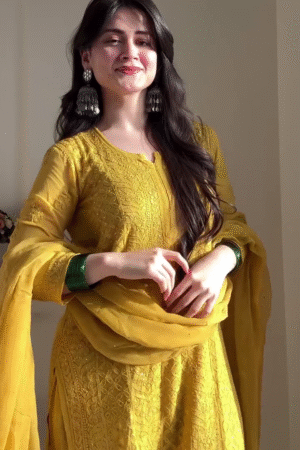 Women’s Mustard Yellow Embroidered Salwar Suit with Dupatta | Elegant Festive Ethnic Wear