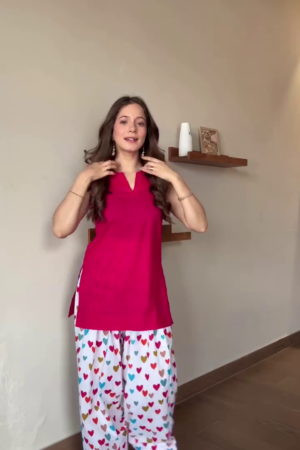 Trendy Red Kurti with Heart Print Palazzo – Cute & Comfortable Ethnic Co-ord Set